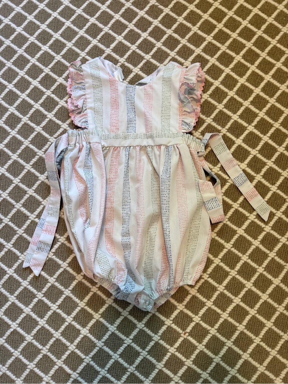bella bliss Pink, White & Navy Striped Bubble Romper